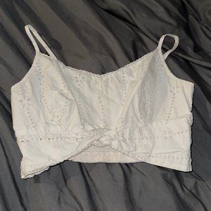 White Embroidered Crop Top